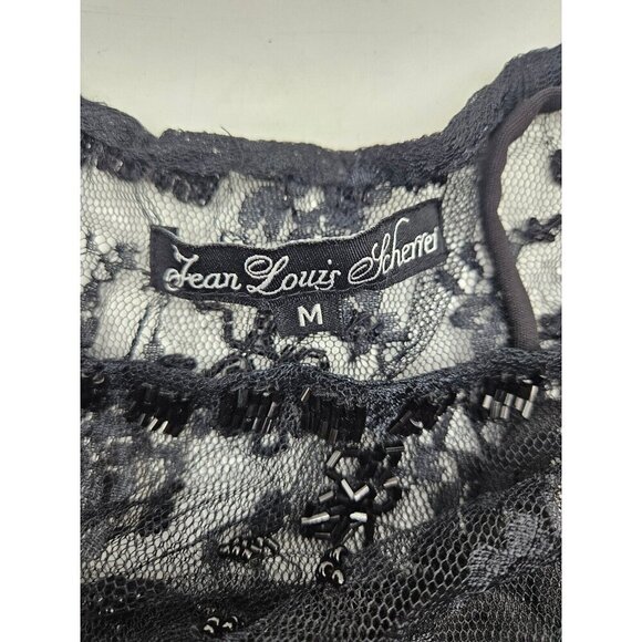 New Jean Louis Scherrer Mini Dress Womens M Black Lace Beaded - Picture 8 of 11